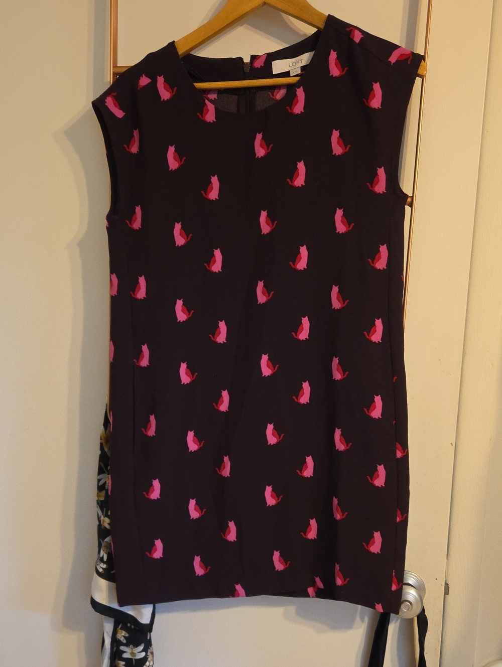LOFT Purple Sleeveless Shift Dress with Pink Cat Motif